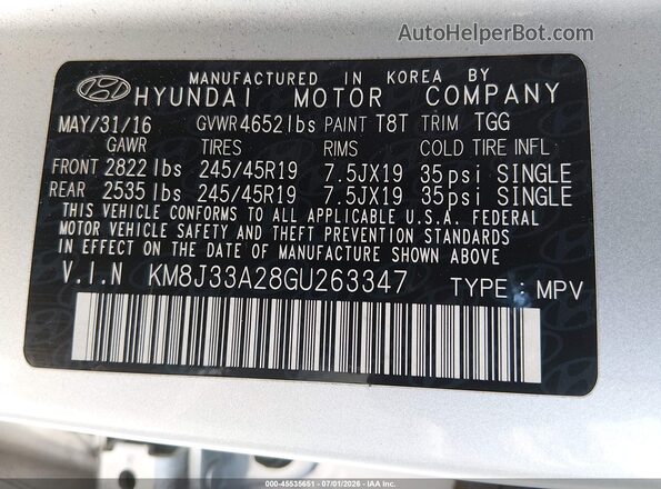 KM8J33A28GU263347 2016 HYUNDAI TUCSON Silver Widok komory silnika