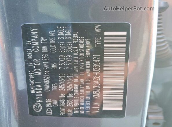 KM8J33A28HU389421 2017 HYUNDAI TUCSON Gray Engine compartment view
