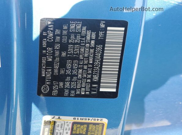KM8J33A28HU440366 2017 HYUNDAI TUCSON Blue 360 interior view