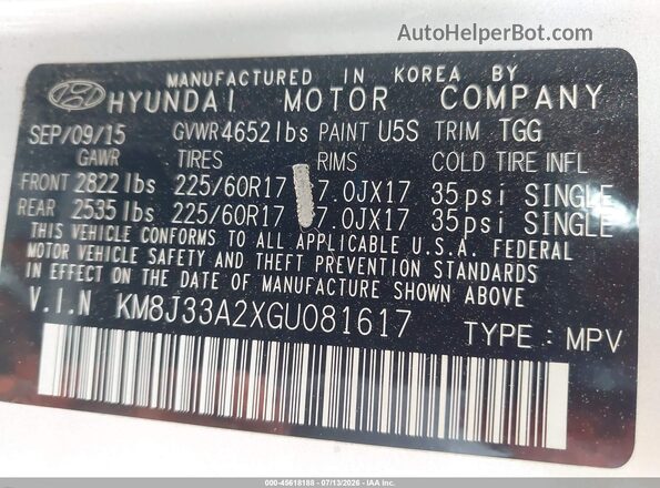 KM8J33A2XGU081617 2016 HYUNDAI TUCSON Silver Engine compartment view
