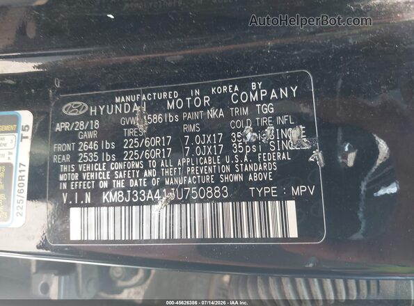 KM8J33A41JU750883 2018 HYUNDAI TUCSON Black Engine compartment view