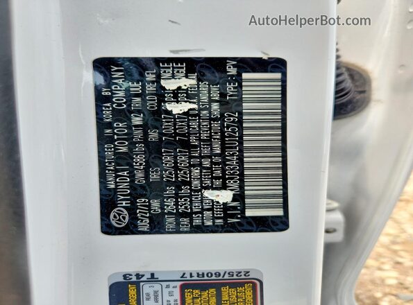 KM8J33A43LU125792 2020 HYUNDAI TUCSON White 360 interior view