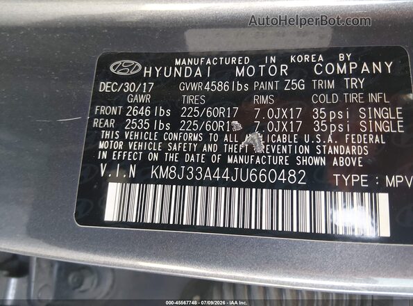 KM8J33A44JU660482 2018 HYUNDAI TUCSON Blue Вид підкапотного простору