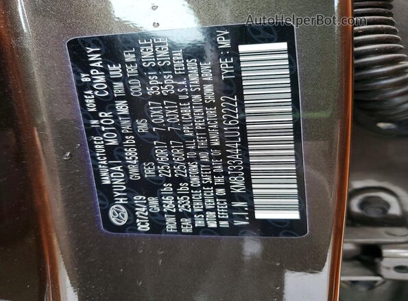 KM8J33A44LU162222 2020 HYUNDAI TUCSON Brown VIN sticker view