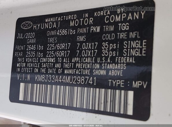 KM8J33A44MU298741 2021 HYUNDAI TUCSON White Engine compartment view