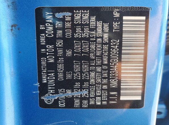 KM8J33A45GU096432 2016 HYUNDAI TUCSON Blue Widok naklejki z numerem VIN