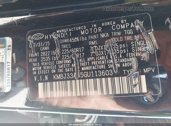 KM8J33A45GU113603 2016 HYUNDAI TUCSON Black Engine compartment view