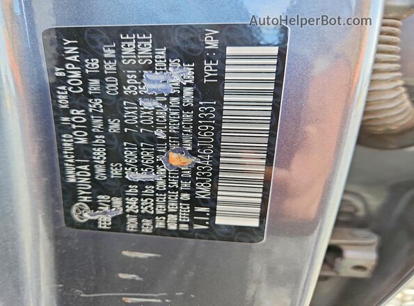 KM8J33A46JU691331 2018 HYUNDAI TUCSON Gray VIN sticker view