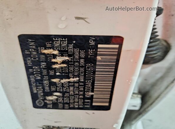 KM8J33A46LU101678 2020 HYUNDAI TUCSON White VIN կոդի պիտակի տեսք