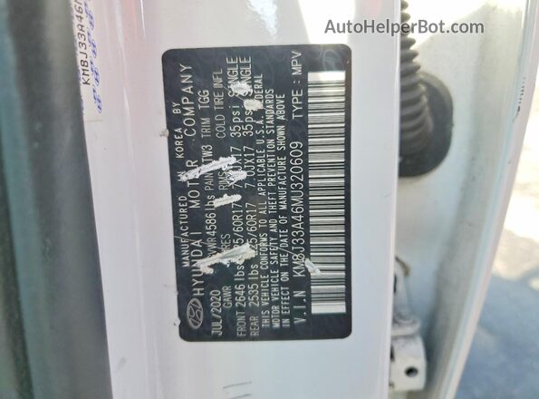 KM8J33A46MU320609 2021 HYUNDAI TUCSON White Widok naklejki z numerem VIN
