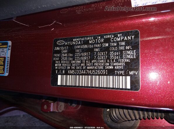 KM8J33A47HU526091 2017 HYUNDAI TUCSON Maroon Շարժիչի բաժամունքի տեսք
