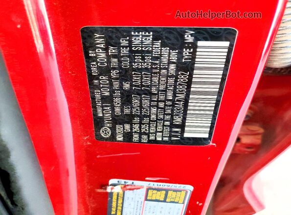 KM8J33A47MU387882 2021 HYUNDAI TUCSON Красный Вид наклейки с VIN-кодом