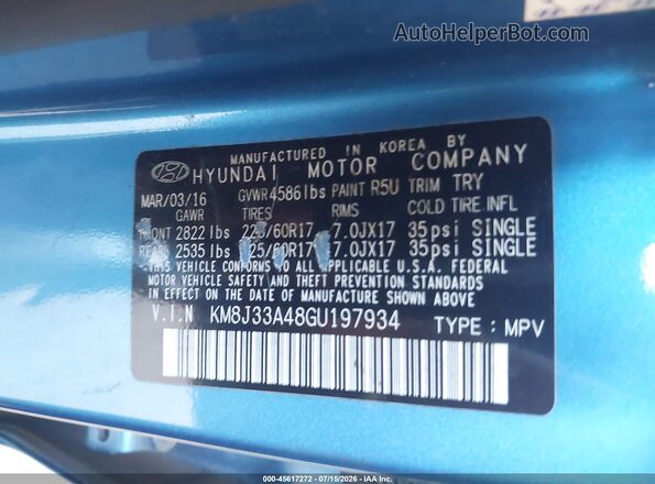 KM8J33A48GU197934 2016 HYUNDAI TUCSON Blue Вид підкапотного простору