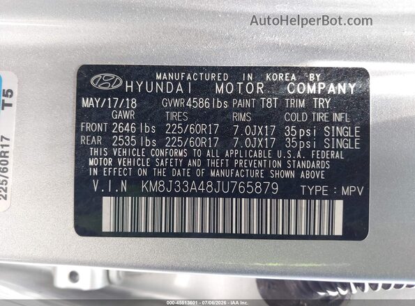 KM8J33A48JU765879 2018 HYUNDAI TUCSON Silver ძრავის განყოფილების ხედი
