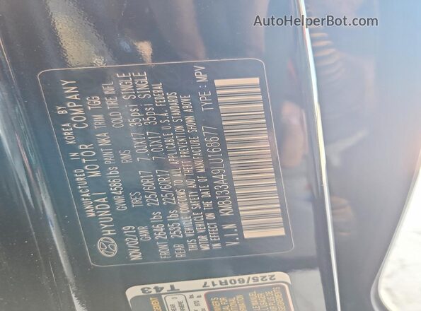 KM8J33A49LU168677 2020 HYUNDAI TUCSON Black Շարժիչի բաժամունքի տեսք