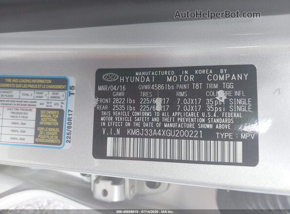 KM8J33A4XGU200221 2016 HYUNDAI TUCSON Silver Widok komory silnika