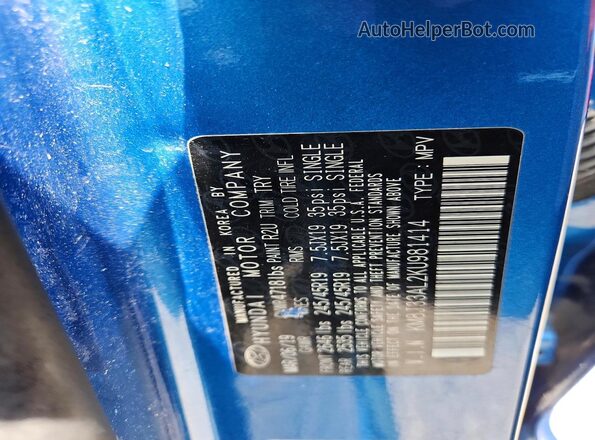 KM8J33AL2KU981414 2019 HYUNDAI TUCSON Blue Vista de la etiqueta del VIN