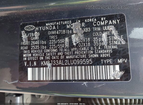 KM8J33AL2LU099595 2020 HYUNDAI TUCSON Blue Engine compartment view