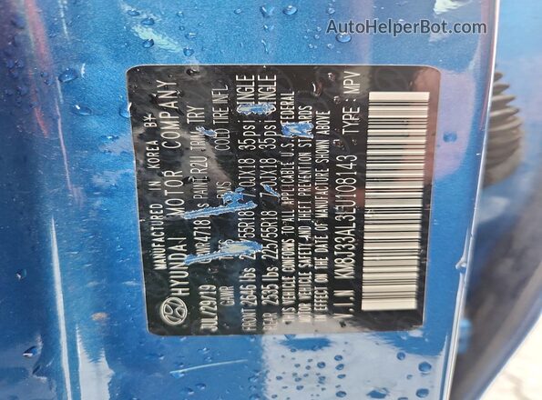 KM8J33AL3LU108143 2020 HYUNDAI TUCSON Blue VIN կոդի պիտակի տեսք