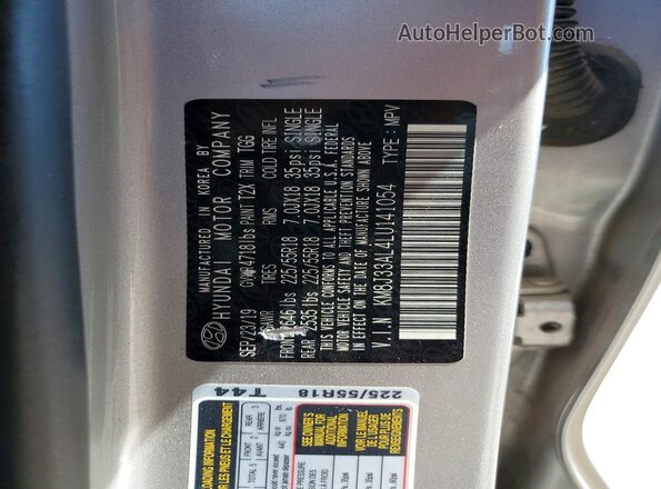 KM8J33AL4LU141054 2020 HYUNDAI TUCSON Silver VIN კოდის სტიკერის ხედი