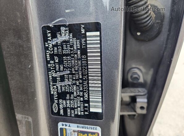KM8J33AL5LU221818 2020 HYUNDAI TUCSON Charcoal ძრავის განყოფილების ხედი