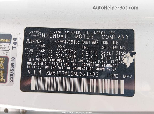 KM8J33AL5MU321483 2021 HYUNDAI TUCSON White Vista del compartimento del motor