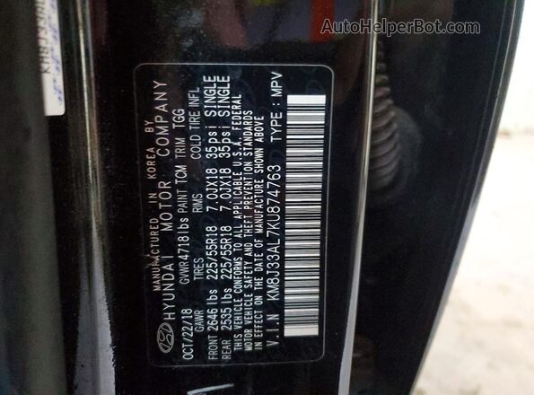 KM8J33AL7KU874763 2019 HYUNDAI TUCSON Black Widok naklejki z numerem VIN