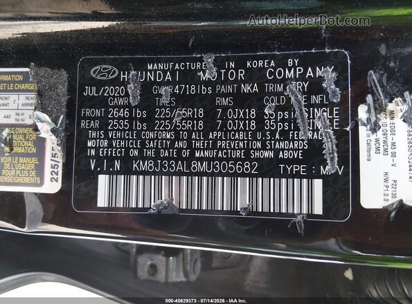 KM8J33AL8MU305682 2021 HYUNDAI TUCSON Black Вид підкапотного простору