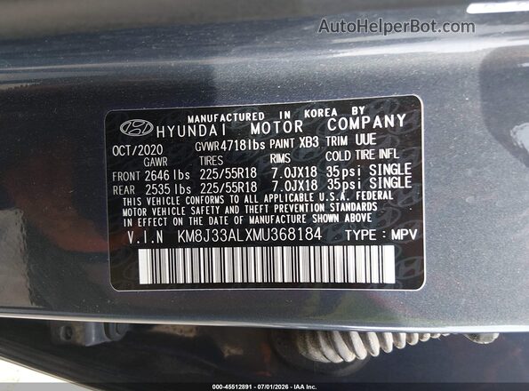 KM8J33ALXMU368184 2021 HYUNDAI TUCSON Gray Vista del compartimento del motor