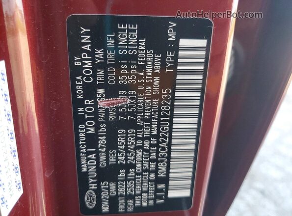 KM8J3CA22GU128235 2016 HYUNDAI TUCSON Maroon Widok naklejki z numerem VIN
