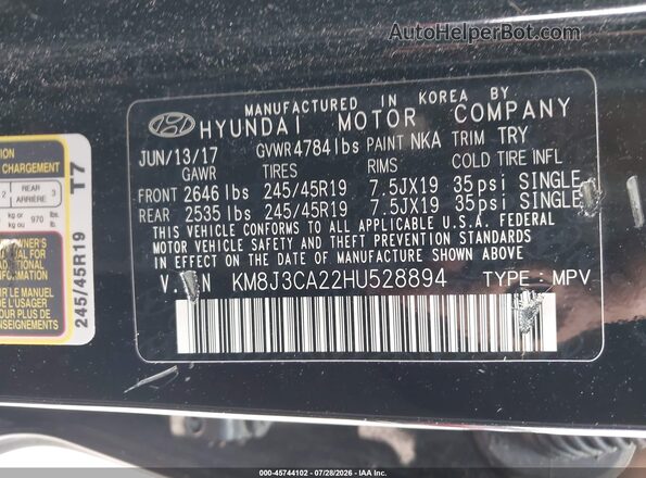 KM8J3CA22HU528894 2017 HYUNDAI TUCSON Black ძრავის განყოფილების ხედი