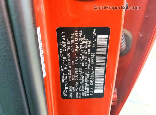 KM8J3CA2XGU165744 2016 HYUNDAI TUCSON Orange VIN կոդի պիտակի տեսք