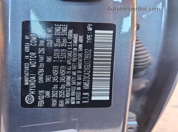KM8J3CA2XGU178932 2016 HYUNDAI TUCSON Blue VIN sticker view