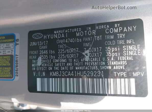 KM8J3CA41HU529231 2017 HYUNDAI TUCSON Серебряный Вид подкапотного пространства