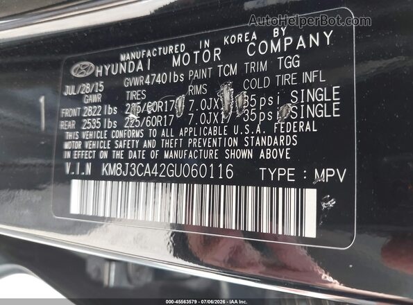 KM8J3CA42GU060116 2016 HYUNDAI TUCSON Черный Вид подкапотного пространства