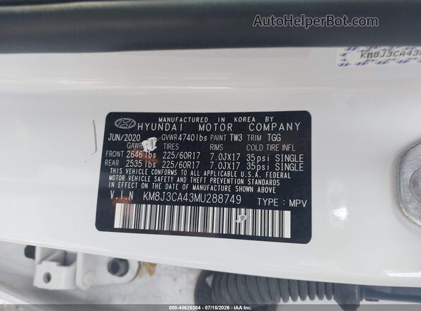 KM8J3CA43MU288749 2021 HYUNDAI TUCSON White Widok komory silnika