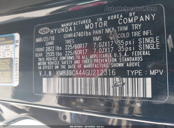 KM8J3CA44GU212316 2016 HYUNDAI TUCSON Black Widok komory silnika
