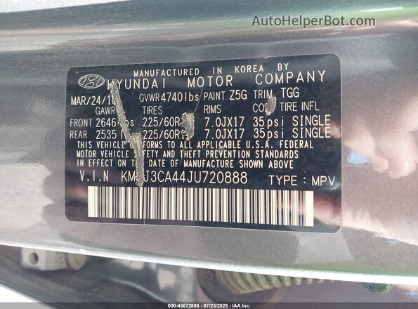 KM8J3CA44JU720888 2018 HYUNDAI TUCSON Gray Вид підкапотного простору