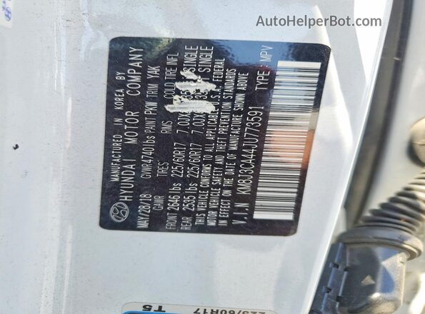 KM8J3CA44JU773591 2018 HYUNDAI TUCSON Белый Вид наклейки с VIN-кодом