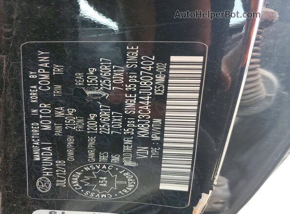 KM8J3CA44JU807402 2018 HYUNDAI TUCSON Черный Вид подкапотного пространства