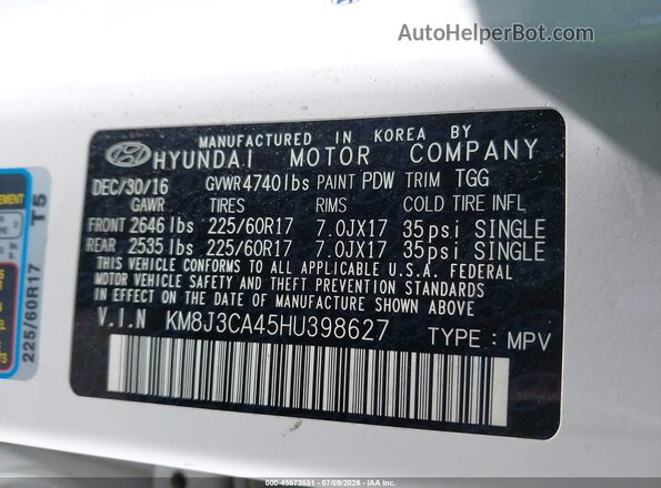 KM8J3CA45HU398627 2017 HYUNDAI TUCSON Белый Вид подкапотного пространства