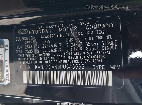 KM8J3CA45HU545562 2017 HYUNDAI TUCSON Черный Вид подкапотного пространства