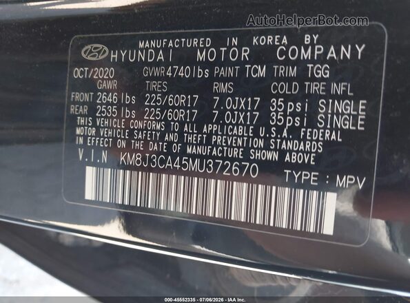 KM8J3CA45MU372670 2021 HYUNDAI TUCSON Black Widok komory silnika