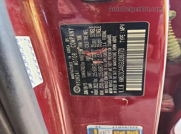 KM8J3CA46GU036773 2016 HYUNDAI TUCSON Red VIN sticker view
