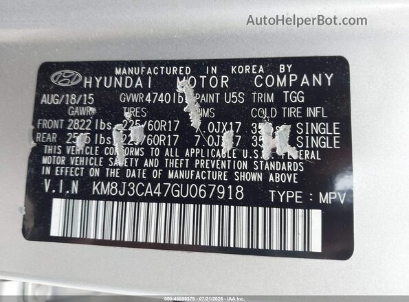 KM8J3CA47GU067918 2016 HYUNDAI TUCSON Silver Engine compartment view