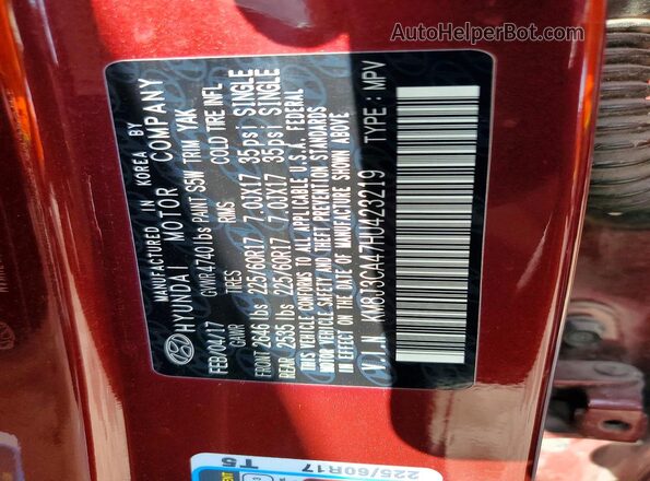 KM8J3CA47HU423219 2017 HYUNDAI TUCSON Burgundy Widok komory silnika