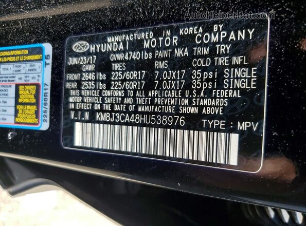 KM8J3CA48HU538976 2017 HYUNDAI TUCSON Black VIN կոդի պիտակի տեսք