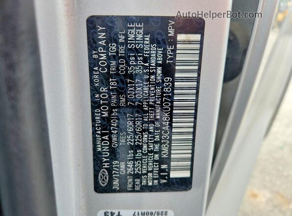 KM8J3CA48KU071839 2019 HYUNDAI TUCSON Silver ძრავის განყოფილების ხედი
