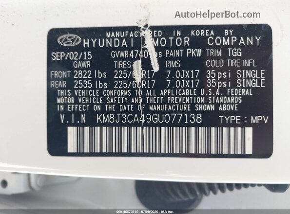 KM8J3CA49GU077138 2016 HYUNDAI TUCSON White Engine compartment view