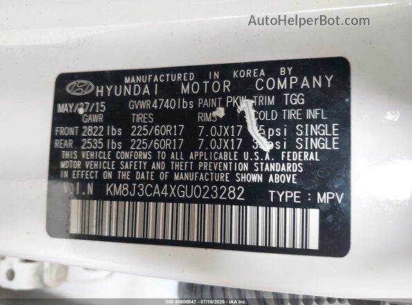 KM8J3CA4XGU023282 2016 HYUNDAI TUCSON Белый Вид подкапотного пространства